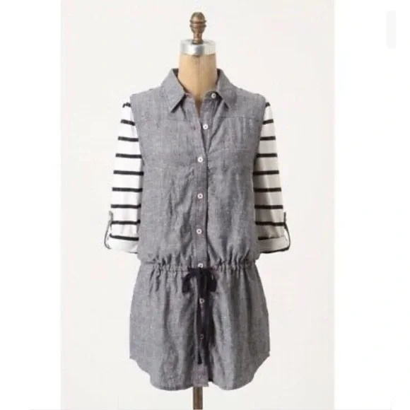 Anthropologie Postal Code Stripe & Chambray Tunic - Picture 2 of 13